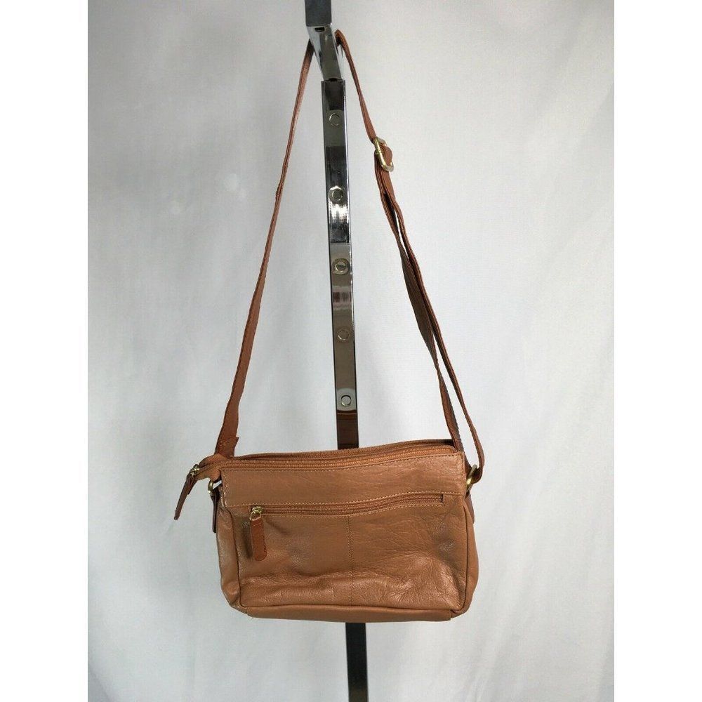 GREAT American Leather Works Crossbody Shoulder Bag Purse Handbag Tan Brown VGC - Picture 2 of 9